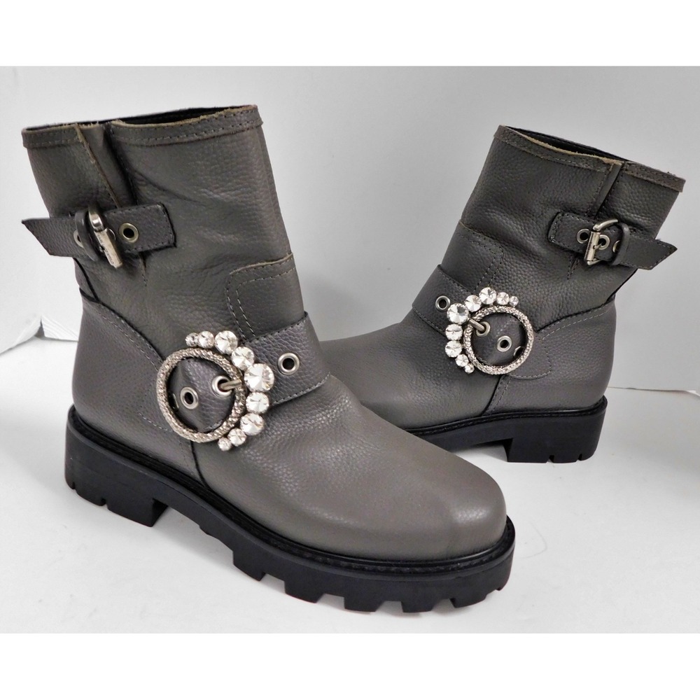 KARL LAGERFELD PARIS‎ Marceau Jeweled Gray Leather Ankle Boots size 9.5 M NEW
